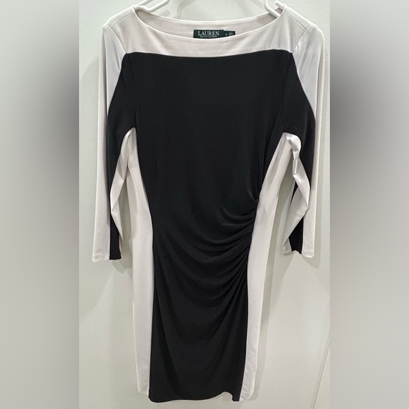 Ralph Lauren Dresses & Skirts - Lauren Ralph Lauren Black White Colorblock Sheath Dress Ruched Side Size 8